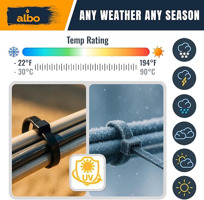ALBO Zip Ties Black 8 Inch 5000 Pack 40 lb, Long Plastic Cable Ties Thick 0.14 Inch Tie Wraps Heavy Duty UV Resistant Nylon Wire Ties for Indoor and Outdoor / 5000pcs