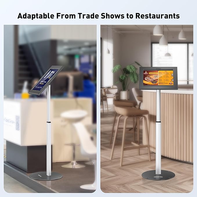 AboveTEK Anti-Theft iPad Floor Stand Kiosk, Height Adjustable Tablet Stand with Locking Enclosure, Heavy-Duty Floor Tablet Stand for 12.9–13" iPad Pro/Air & 12.4" Galaxy Tab S, Retail & POS Use