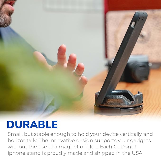 GoDonut Plus+ Glazed Phone Stand (Swivel Base) - Portable Mount Accessory - Charging Port Access - Compatible with Tablet, iPhone & Most Smartphones - Black