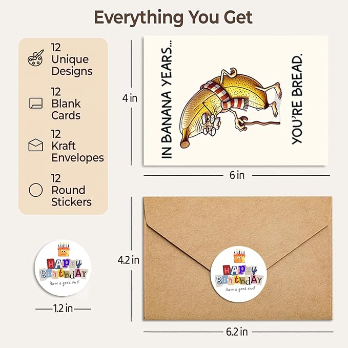 Funny Birthday Cards for Adults – Hilarious Greeting Card Set with Envelopes & Stickers – Sarcastic, Offensive Humor for Friends, Coworkers, Him, Her – 12 Pack (Birthday Funny)