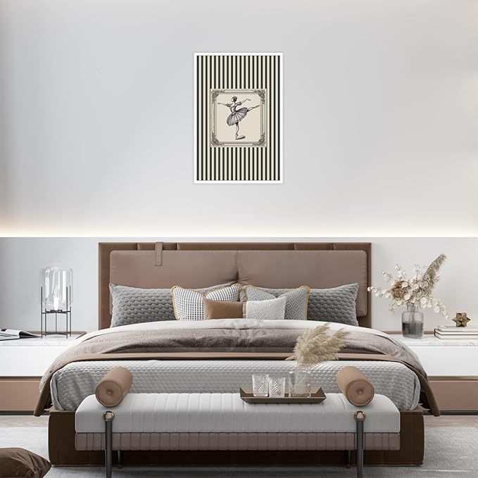 Canvas Wall Art Vintage Ballerina Art – Elegant Ballet Striped Posters for Sports Lovers Aesthetic Room Decor Family Wall Decor Prints 16X24 in Unframed