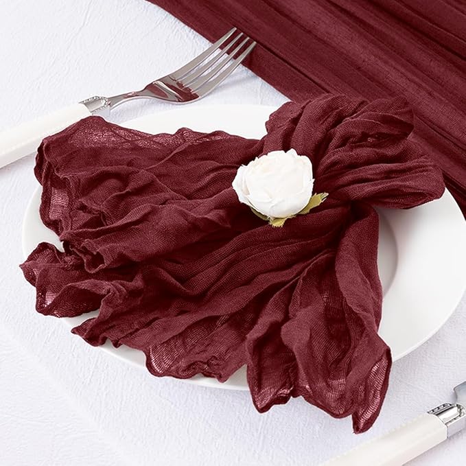 12 Pack Burgundy Red Cheesecloth Napkins Spring Cloth Napkins Set of 12 Burgundy Dinner Napkins Bulk 21x21 Inches for Wedding Bridal Shower Baby Shower Valentine's Day