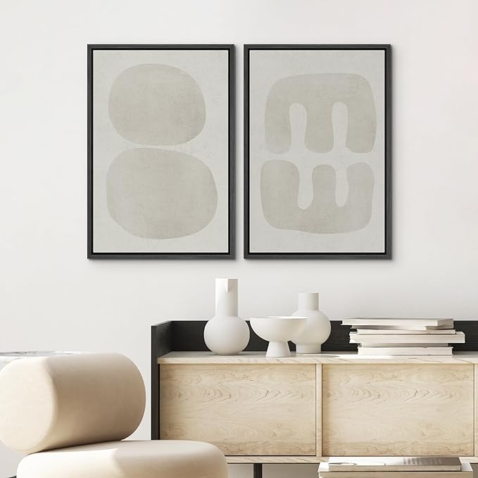 SIGNWIN Framed Canvas Print Wall Art Set Dark Black Color Field Landscape Abstract Shapes Cozy Neutral Modern Art Minimalism Decorative Nordic for Living Room, Bedroom, Office - 24"x36"x2 Black