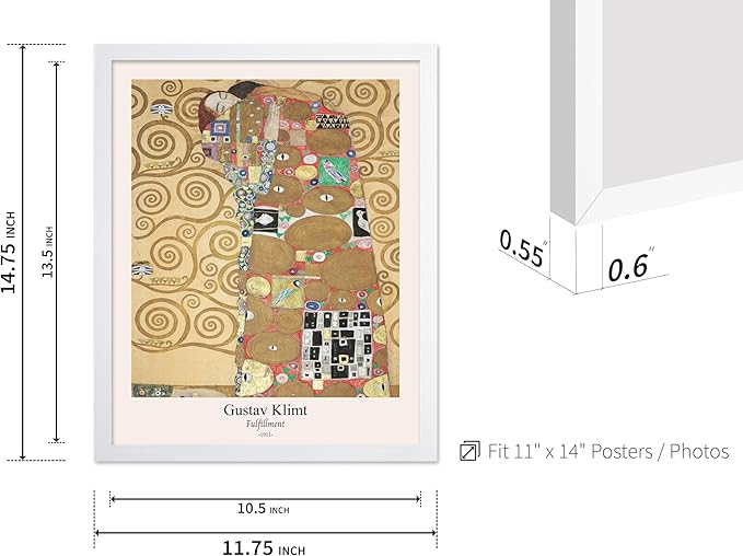 Poster Master Vintage Gustav Klimt Poster - Retro Fulfillment Print - Art Nouveau - Abstract Art - Symbolism Art - Aesthetic Art - Classic Painting - Living Room Wall Decor - 11x14 White Framed