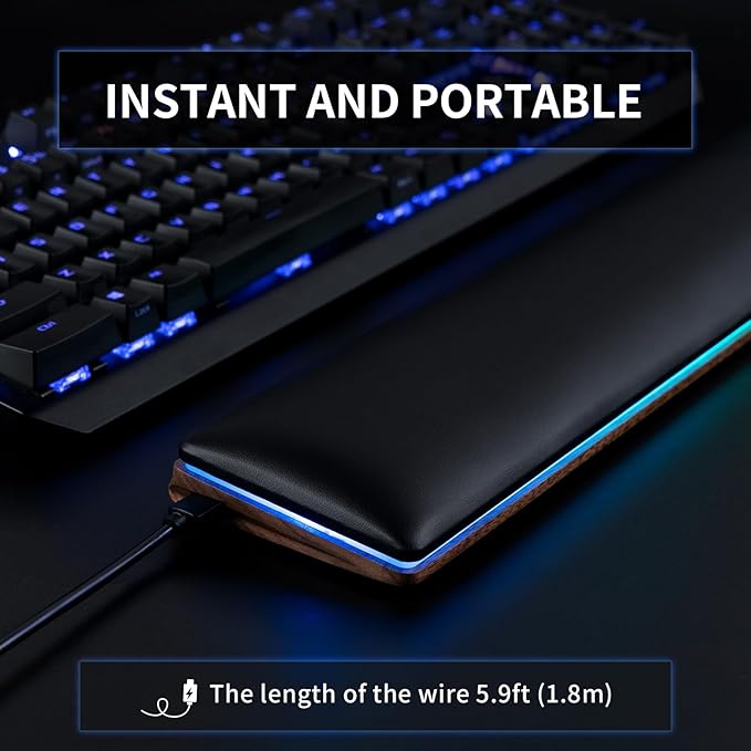 COLORCORAL Wrist Rest for Computer Keyboard Ergonomic RGB Walnut Wooden Wrist Pad with Memory Foam Gaming Wrist Support for Typing Pain Relief Comfort for Office, Gaming, Computer