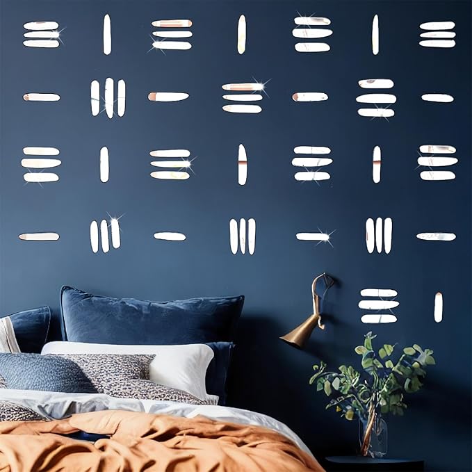 162pcs Stripe Wall Decals Silver Acrylic Mirror Wall Decor Stickers Mirror Tiles for Walls Accent Peel and Stick Decals Irregular Stripe Vinyl Murals for Living Room Bathroom Office Farmhouse Decor
