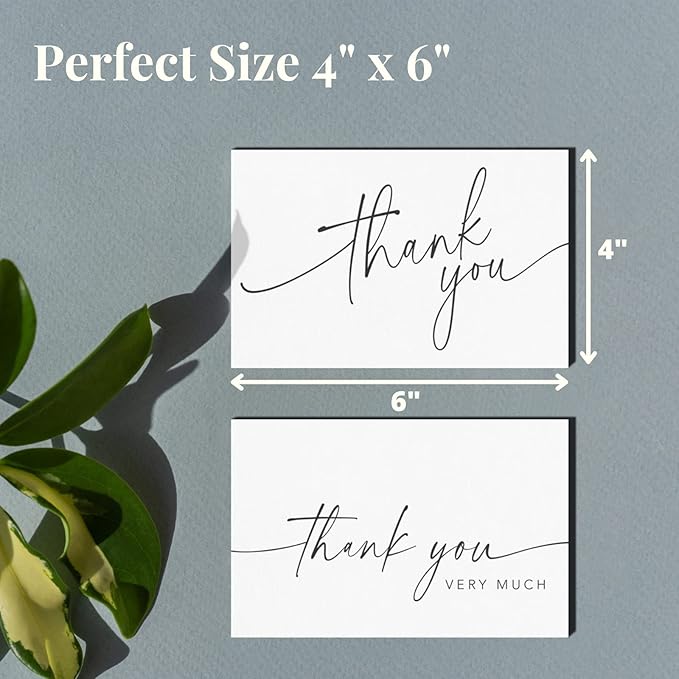 Thank You Cards with Envelopes & Matching Stickers, Bulk Pack of 100, 4x6 Inch Minimalistic Design - Suitable for Business, Baby Shower, Wedding, Small Business, Graduation, Bridal Shower, Funeral