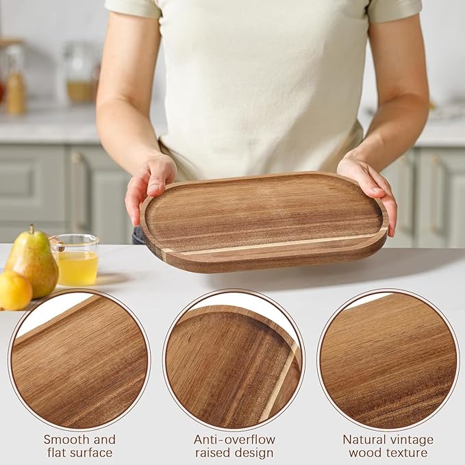 Wood Serving Trays 12x5.5 Inch Charcuterie Boards Oval Wooden Plates Wood Serving Platter Cheese Dinner Plates Bulk for Dessert Snack Bread Fruit Appetizer Dishes ((12" x 5.5"_8 Pack)