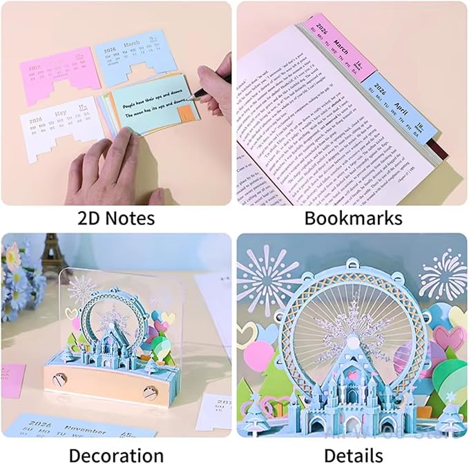 3D Art Calendar 2026,3D Memo Pad Creative Time Piece Calendar,Creative Non Stick Sticky Note,3D Memo Pad Art Notepad,Exquisite Paper Sculpture Gifts,Desktop Decoration Crafts