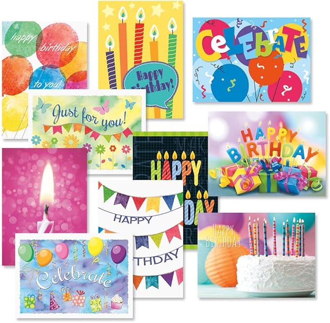 Current Graphic Birthday Greeting Cards Value Pack – Set of 20 (10 Designs), Large 5 x 7 inches, Envelopes Included