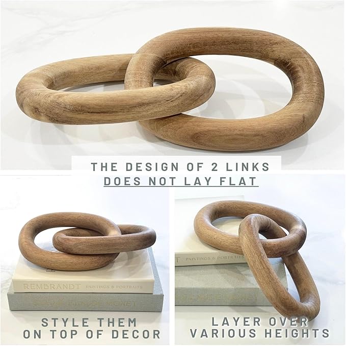 Product Elevations Wood Arch Decor & Wooden 2 Chain Link – Modern Decorative Objects for Coffee Table, Bookshelf, and Entryway – Japandi Accent Set for Living Room & Home Styling