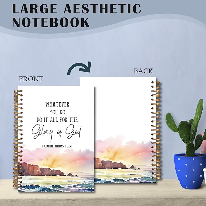 Watercolor Christian Spiral Notebooks, 1 Corinthians 10:31 Bible Journal, Scripture Journals for Writing, Christian Gifts for Women, Religious Notebook for Note Taking, 5.5x8.3 Inch