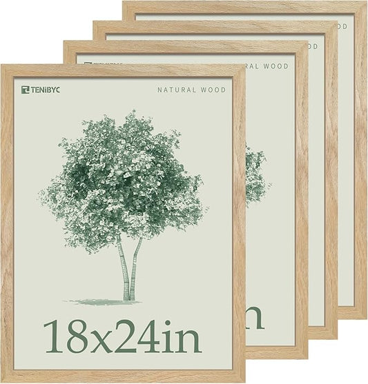 Picture Frame 4 Pack - Solid Wood Poster Photo Frame - Woodgrain Series - Room, Office, Gallery, Studio Display - Wall Hanging