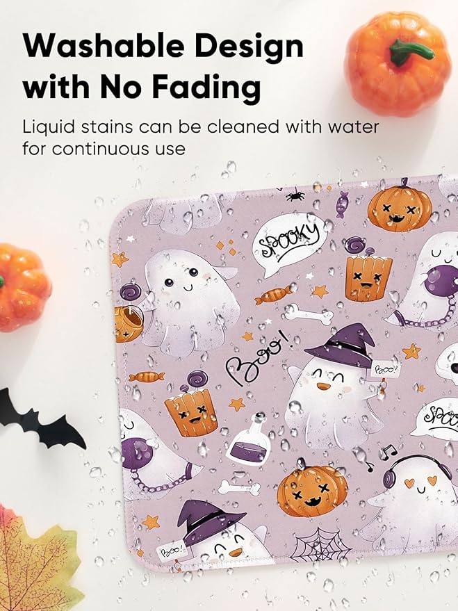 Seorsok Cute Ghost Mouse Mat,Halloween Pumpkin Decor Mouse Pads for Office Laptop,Washable Square Cute Mousepads with Extended Stitched Edges Non Slip Rubber Base 9.5"x7.8"x0.12" Inch,Purple