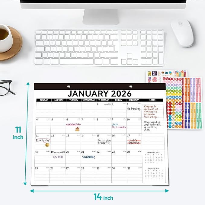 Forvencer Desk Calendar 2026, 20 Months Calendar, Nov. 2025-Jun. 2027, 14" x 11" Wall Calendar 2026 Monthly Planner with Plastic Cover & Stickers & Thick Paper for Office Home School Supplies, Green