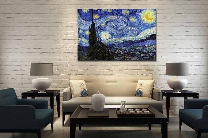 Starry Night, Vincent Van Gogh Canvas Wall art, Classic Paintings Framed Pictures Poster, Abstract Artwork Prints for Home Decor 32"x48"