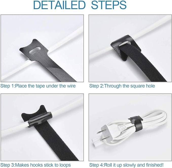 60PCS Fastening Cable Ties Reusable, Premium 6-Inch Adjustable Cord Ties, Microfiber Cloth Cable Management Straps Hook Loop Cord Organizer Wire Ties Reusable (Black Colors)