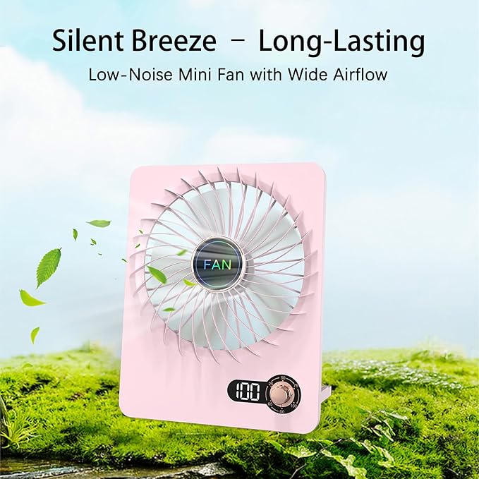 Mini Portable Fan, Silent Rechargeable Desk & Handheld with Adjustable Speeds & Angles, Long-Lasting Battery, Light Personal Wireless Cooling for Office, Bedroom, Classroom, Travel