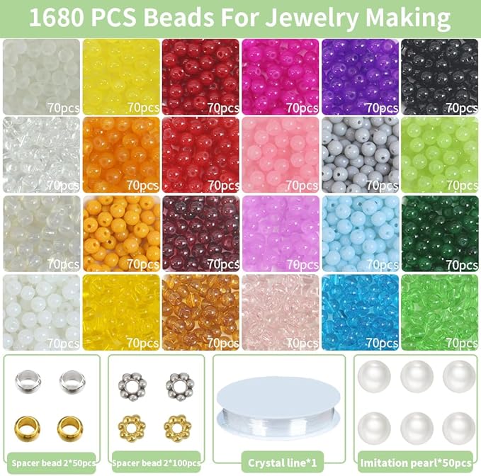 Pamir Tong 2030PCS 6mm Assorted Color Glass Beads Bulk for Jewelry Making,Round Smooth Beads, Bracelet Space Loose Beads for Jewelry Making Earring, Necklaces, Adult Craft Supplies
