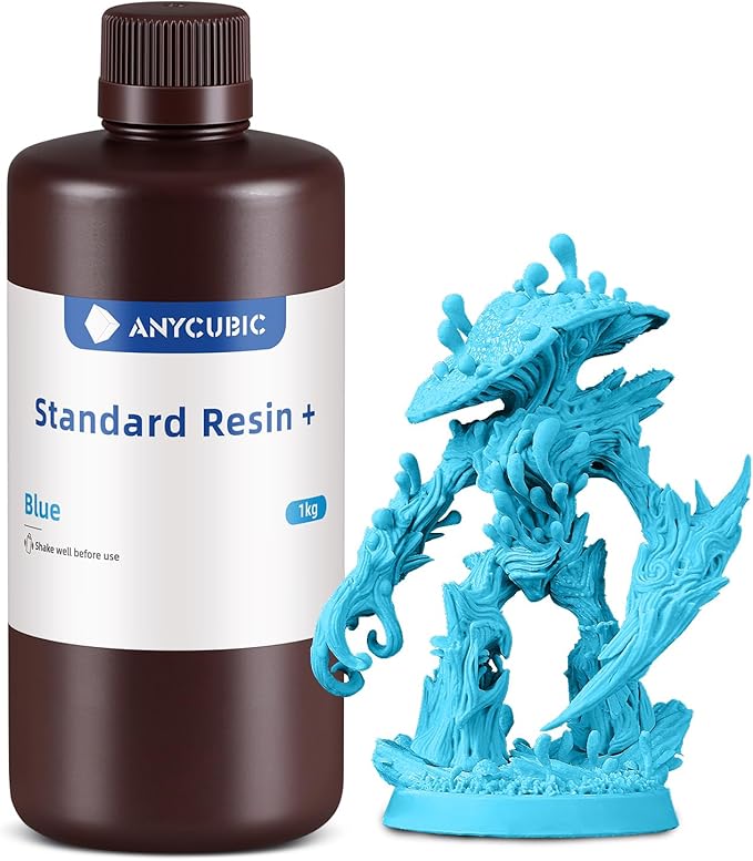 ANYCUBIC Standard 3D Printer Resin Plus, 405nm SLA Fast UV-Curing Resin, High Precision & Rapid Photopolymer for 8K/14K/16K Capable LCD/DLP/SLA 3D Printing (Blue, 1000g)