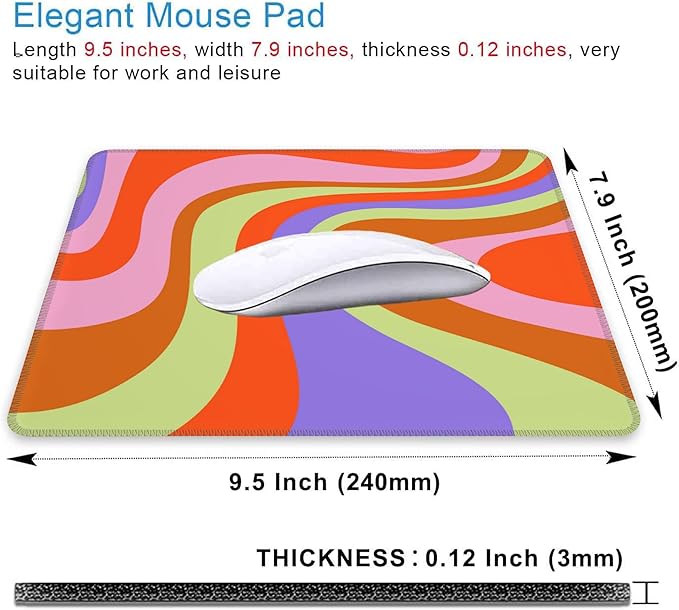 Mouse Pad, Retro Groovy 60s Colored Waves Mouse Pads for Desk,Waterproof Anti-Slip Rubber Gaming Mouse pad with Stitched Edges for Gaming Office Laptop Computer Men Women
