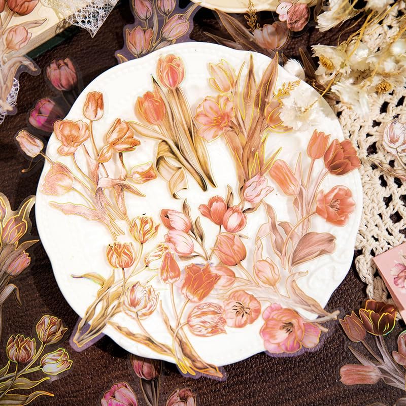 80Pcs Natural Flower Stickers for Scrapbooking,Self-Adhesive Transparent Flower Stickers Scrapbook Supplies Journaling Supplies for Adult Card Making Letters DIY Water Bottle Cards Decoration - Image 2