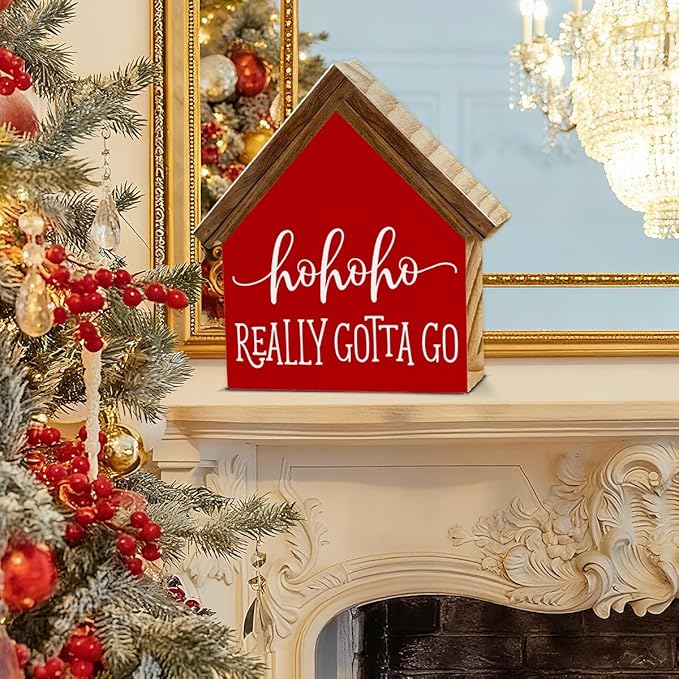 Christmas Bathroom Decor, Funny Ho Ho House Shaped Wood Sign, Christmas Restroom Bathroom Decorations for Farmhouse Home