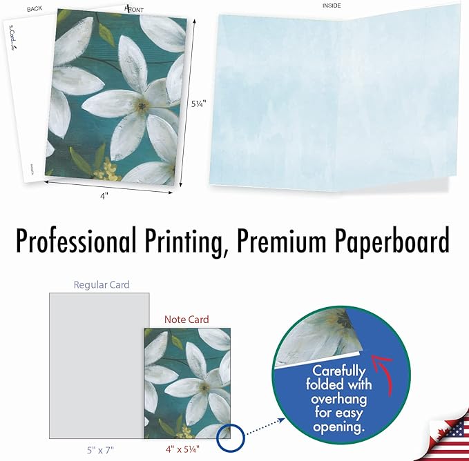 The Best Card Company - 10 Assorted Flower Cards Blank for Women (4 x 5.12 Inch) - All Occasion Floral Greetings Boxed - All that Jasmine M6020
