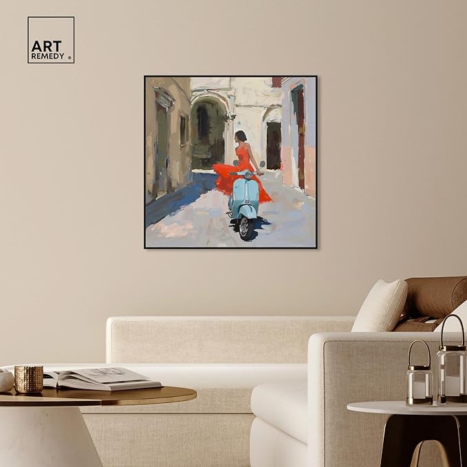 Art Remedy Venice Visits Canvas Classic Landscape Art, Black Frame, 40" x 40"