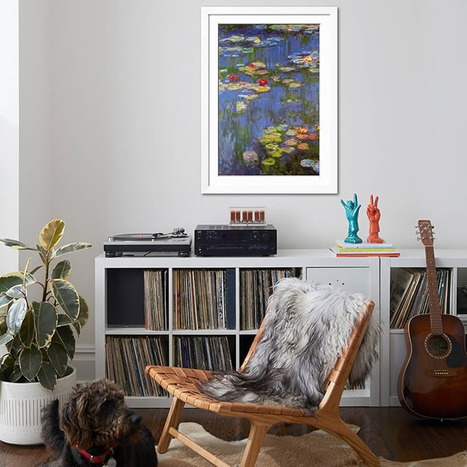 ART.COM Wall Art Print Water Lilies No. 3 on White Frame by Claude Monet, 32" x 44"