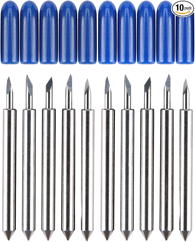 HQMaster 60 Degree Tungsten Steel Lettering Blade Vinyl Cutter Blades for Roland Cutting Plotter, Blue Cap Pack of 10