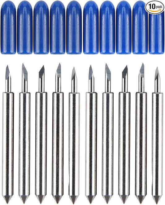 HQMaster 60 Degree Tungsten Steel Lettering Blade Vinyl Cutter Blades for Roland Cutting Plotter, Blue Cap Pack of 10