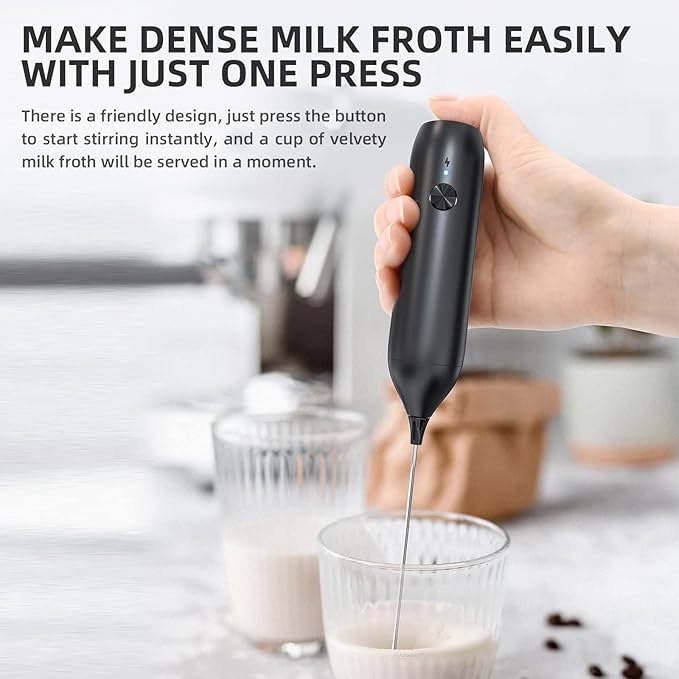 CIRCLE JOY Powerful Milk Frother Handheld with Stand Rechargeable Milk Foamer Electric Mini Drink Mixer for Coffee, Cappuccino, Lattes, Frappe, Matcha and Hot Chocolate, Black