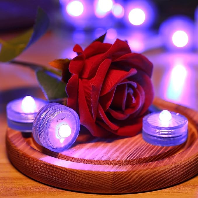HL Submersible LED Light,Purple Small LED Light,100 Hours Waterproof Flameless Led Lights Battery Powered for Wedding Home Vase Festival Party Decoration 12pcs (Built-in 24 Batteries)