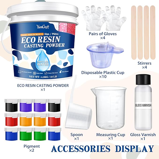 Resin Casting Powder 4500g/10LB, Eco Casting Resin Kit for Beginners, Fast Cured & 20~30 Minutes Demold, Water Activated Plaster Casting Powder Kit for DIY Art Crafts, Self Level & Easy Mixing