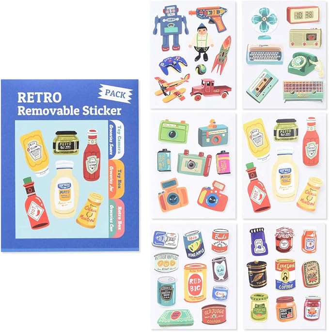 Monolike Removable Retro Sticker Set- 6 Illustration Design Sticker