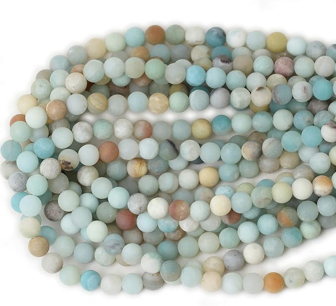 45PCS 8mm Natural Colorful Frosted Amazonite Gemstone Round Loose Beads Stone Beads for Jewelry Making DIY 1 Strand 15"