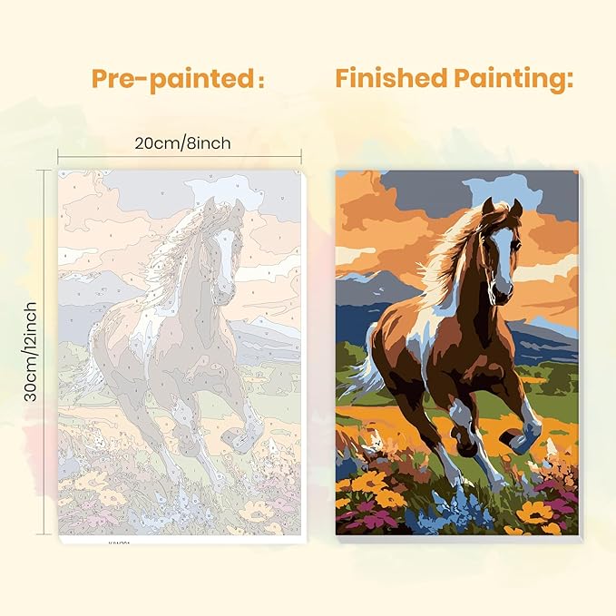 MXJSUA Horse Framed Paint by Numbers for Adults Beginners, Easy Adults' Paint-by-Number Kits on Canvas with Easel, Animal Acrylic Number Painting Crafts Kits Gifts for Home Decor, 8x12inch