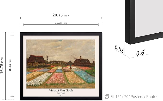 Monem Art Vintage Van Gogh Poster - Retro Bulb Fields Print - Flower Beds in Holland Art - Impressionism Art - Fine Art - Classic Painting Art - Great Bedroom Wall Decor - 16x20 Black Framed