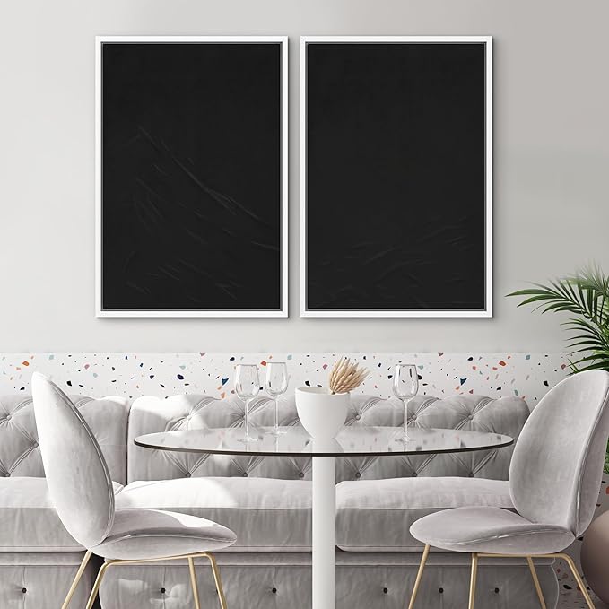 SIGNWIN Framed Canvas Print Wall Art Set Dark Black Color Field Landscape Abstract Shapes Illustration Modern Art Minimalism Decorative Nordic for Living Room, Bedroom, Office - 24"x36"x2 White