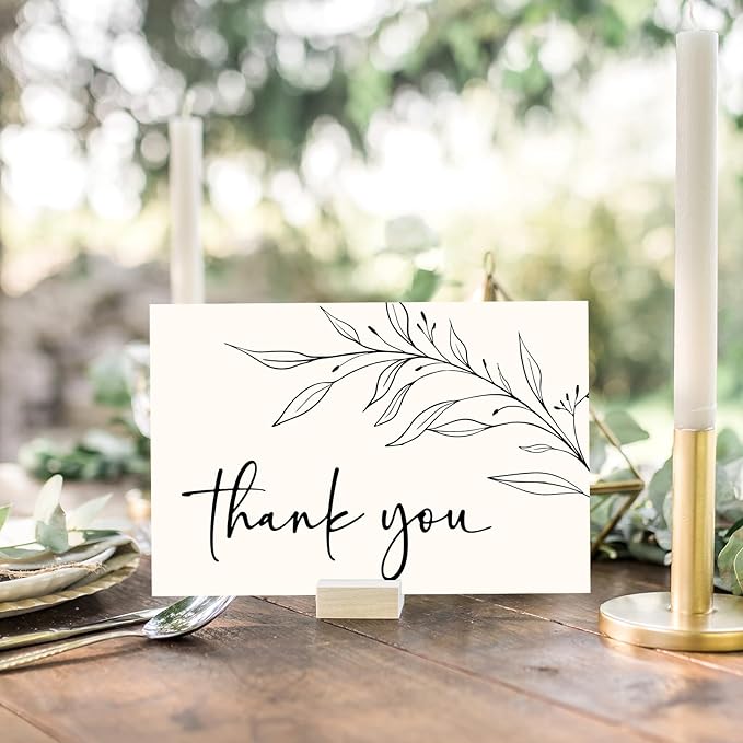 JarThenaAMCS 24 Pack Minimalist Thank You Cards Blank Greeting Cards With Envelopes Stickers Black Leaves Branches Note Card for Wedding Birthday Supplies
