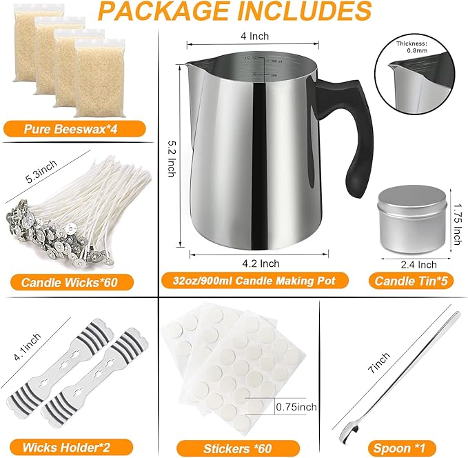 Candle Making Kit Supplies Tools - Soy Beeswax DIY Crafts Candle Wax kit Supply Set for Adults Beginners Candle Melting Pouring Pot with Jars Wick Sticker Holder Spoon