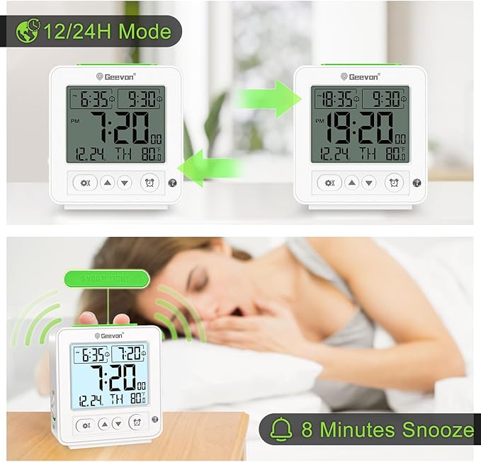 Geevon Smart Night Light Small Digital Alarm Clock with 2 Increasing Beep Alarm, Indoor Temperature, Battery Operated Travel Clock for Bedroom, Bedside, Desk(White)