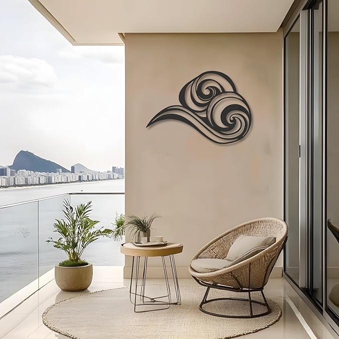 Abstract Ocean Wave Metal Wall Sculpture,Coastal Art for Coastal Spaces, Porch & Beach House Decor,Metal Wave Sculpture,Coastal Wall Art for Nautical Interiors (43" x 31" | 110 x 79cm)
