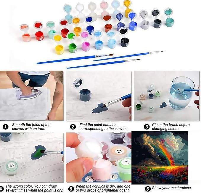 CSZPPQAF Paint by Numbers Kit for Adults Beginner, Rainbow Wildflowers Paint by Number Kits on Canvas, DIY Easy Acrylic Watercolor Oil Painting by Numbers for Home Wall Decor 16X16inch