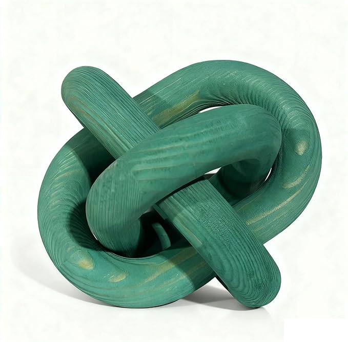 GUDAGUU Wood Knot Decor -Coffee Table Decor Shelf Decor Table Books Hand Carved Home Decoration Boho Country Rustic Modern Shabby Chic Style 3 Link Wooden Knot Chain Link Decor (Green)