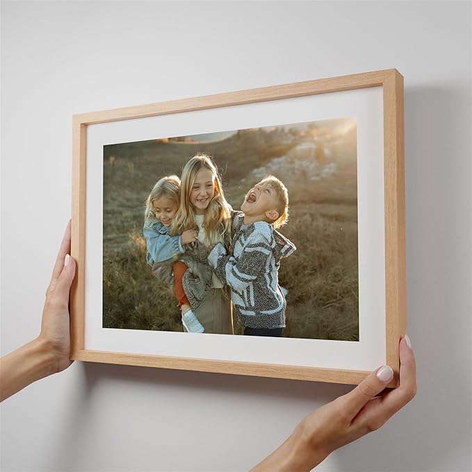 Mixtiles Official Custom Photo Tiles - Magnetic Wall Frames - Adhesive Sticker, no Nails - Personalized Printed Photos - Various Sizes and Frames - 16x12-1-Tile - Border Oak