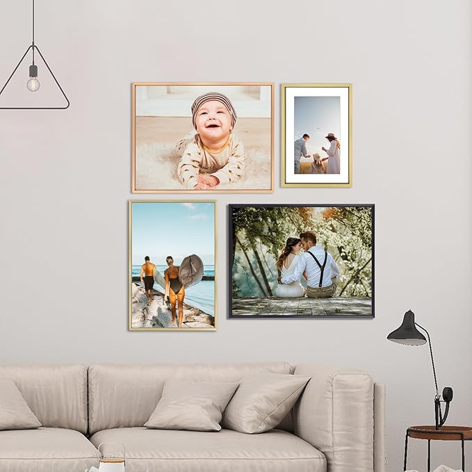 11x14 Picture Frame, Gold Metal Photo Frames with HD Glass, Fits 8x10 with Mat or 11 x 14 without Mat, Display for Wall and Table, 1 Pack