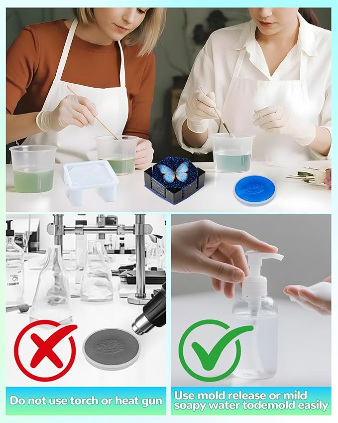 12 Pcs Silicone Coaster Resin Mold Set, Triangular Round Octagonal Coaster Molds with Holder Molds for Epoxy Resin, DIY Art Craft Cup Mats, Beginner-Friendly Christmas Kit