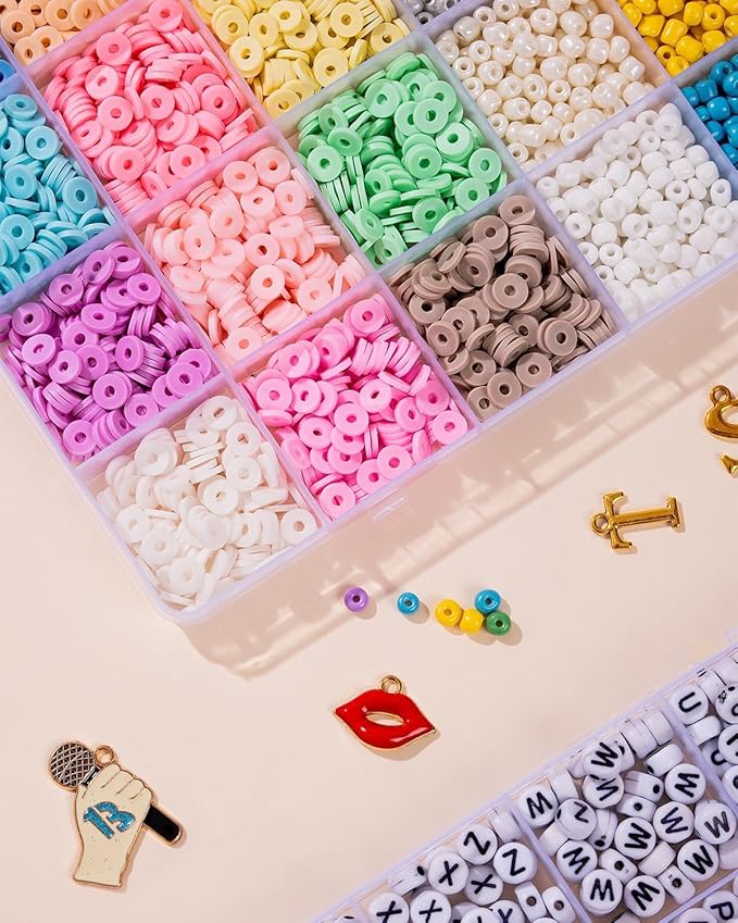 Goldwise Friendship Bracelet Making Kit, 24 Colors 6mm Clay Beads & 4mm Glass Seed Beads with 920 Letter Beads for Bracelet Making, Varieties of Charms, Jewellery Bracelet Making Kits